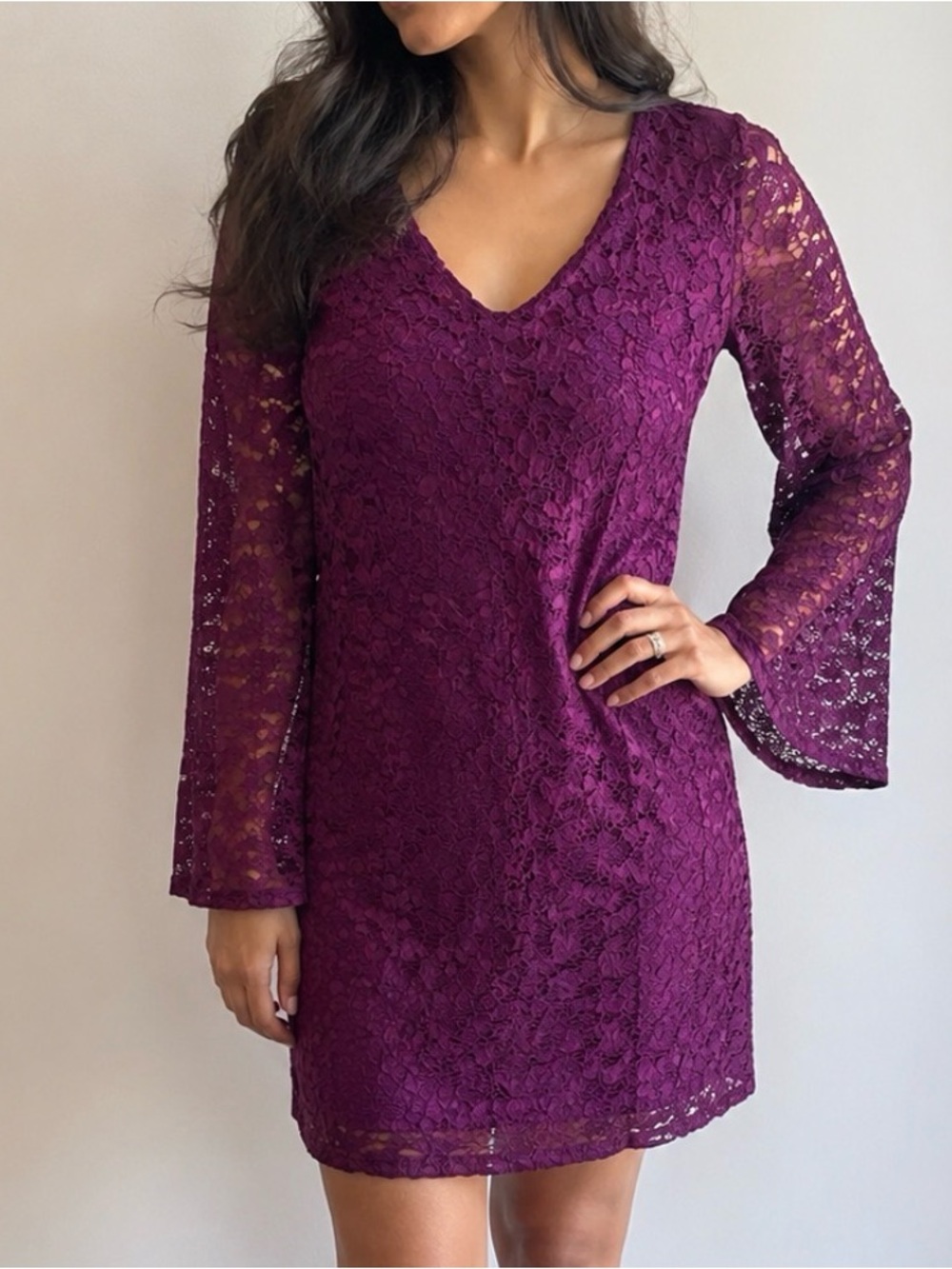Trina Turk Purple Plum Blossom Lace Mini Dress